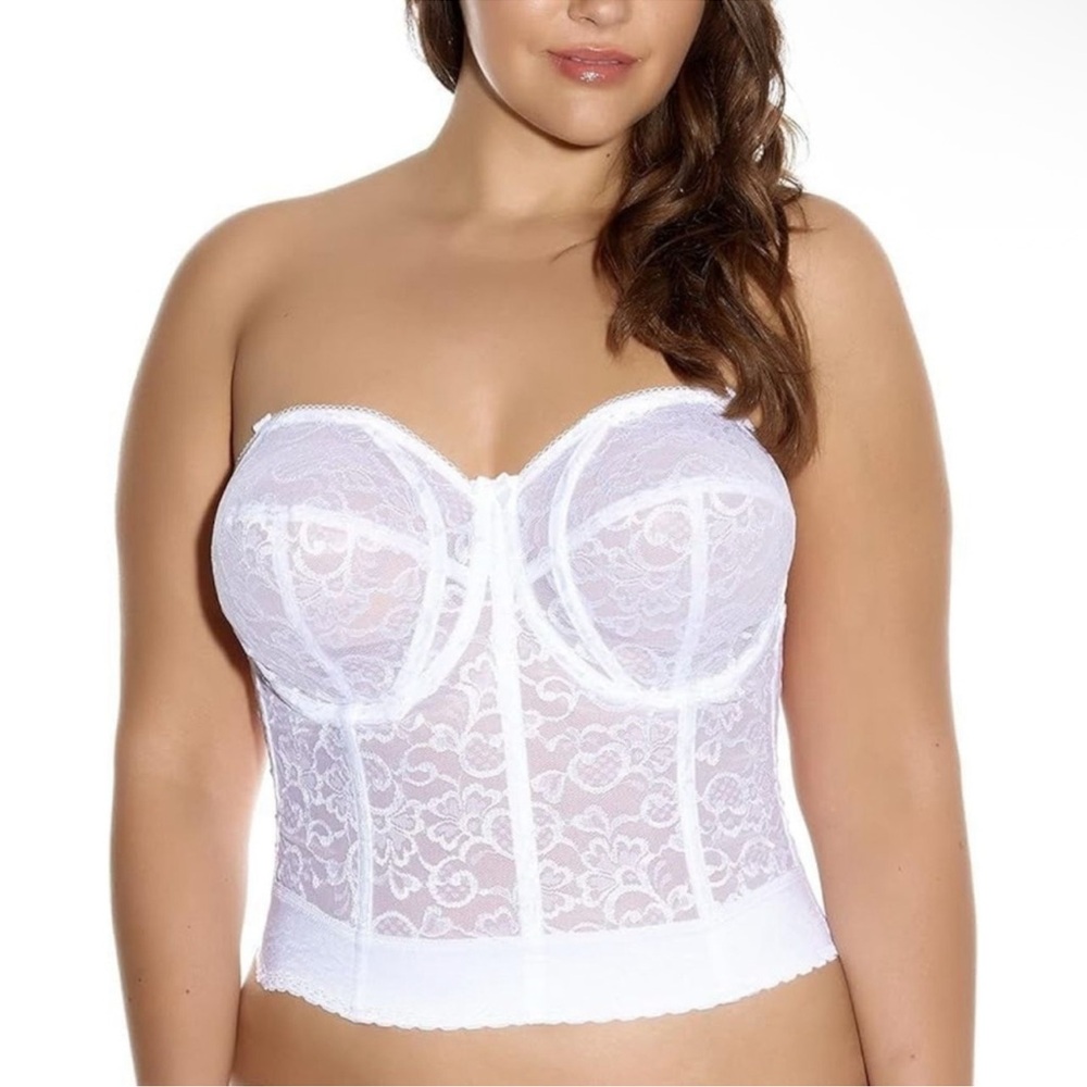 GODDESS Lace Longline Underwire Bustier in White Size 48D—Worn Once for Wedding